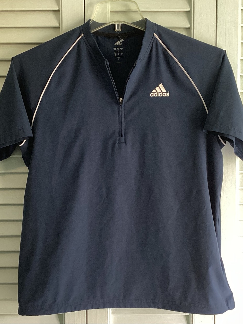 adidas Navy Short-Sleeve Half-Zip Polo with White Piping size Large